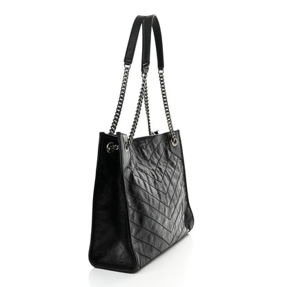 Saint Laurent Crinkled Calfskin Matelasse Monogram Medium Niki Shopper Tote Black 3 of 12