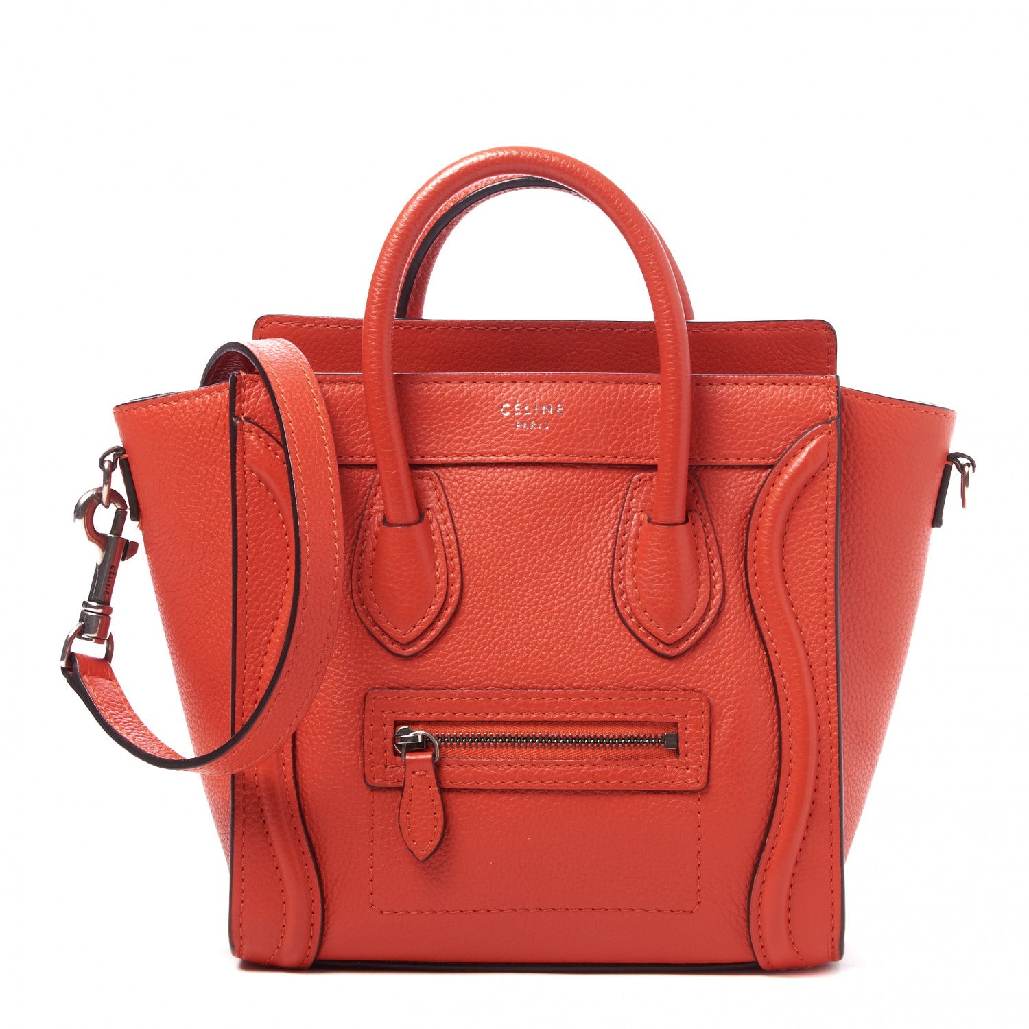 Celine Drummed Calfskin Nano Luggage Vermillion 1 of 9