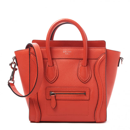 Celine Drummed Calfskin Nano Luggage Vermillion 1 of 9