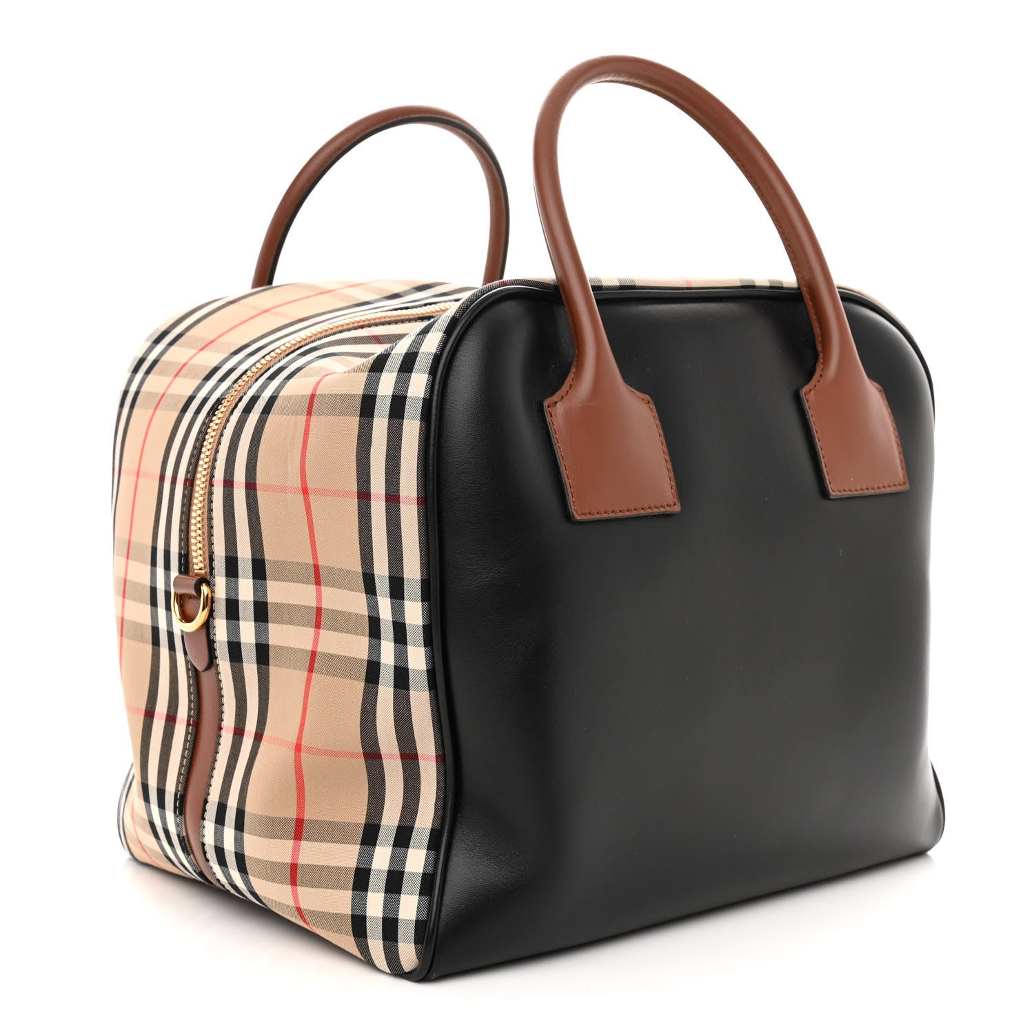 Burberry Smooth Calfskin House Check Medium Cube Bowling Bag Archive Beige 3 of 12
