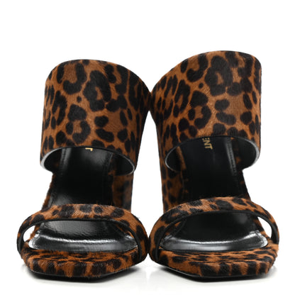 Saint Laurent Pony Hair Leopard Print Oak 100 Mule Sandals 38.5 Naturale 2 of 9