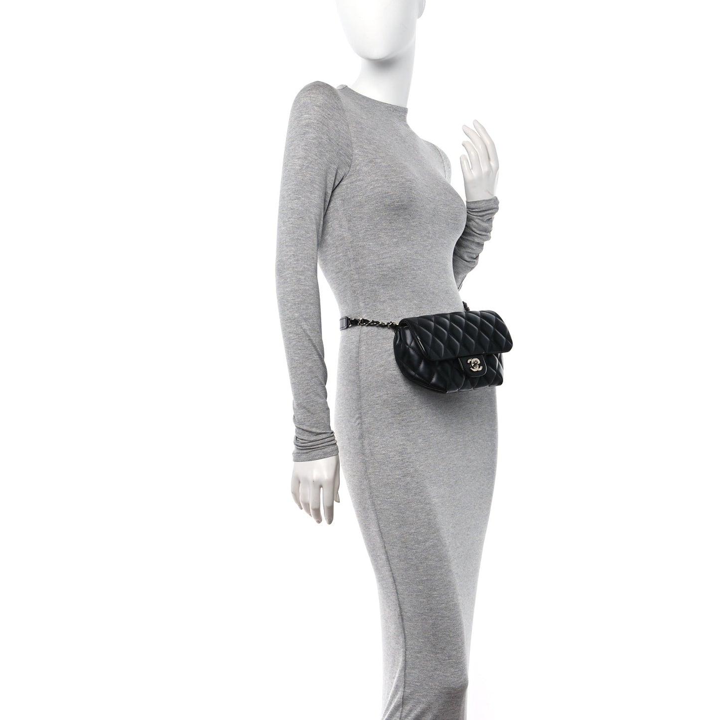 Calfskin Quilted CC Uniform Flap Belt Bag Black