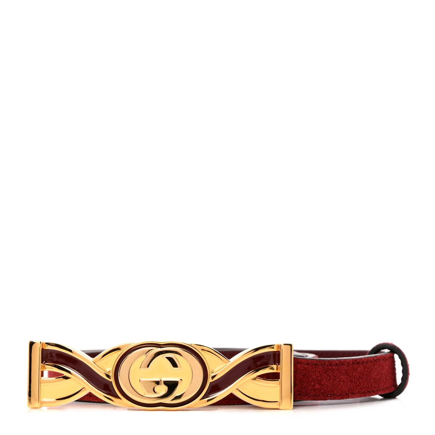 Gucci Suede Icaro Plaque Interlocking G 15mm Belt 80 32 Red 1 of 5