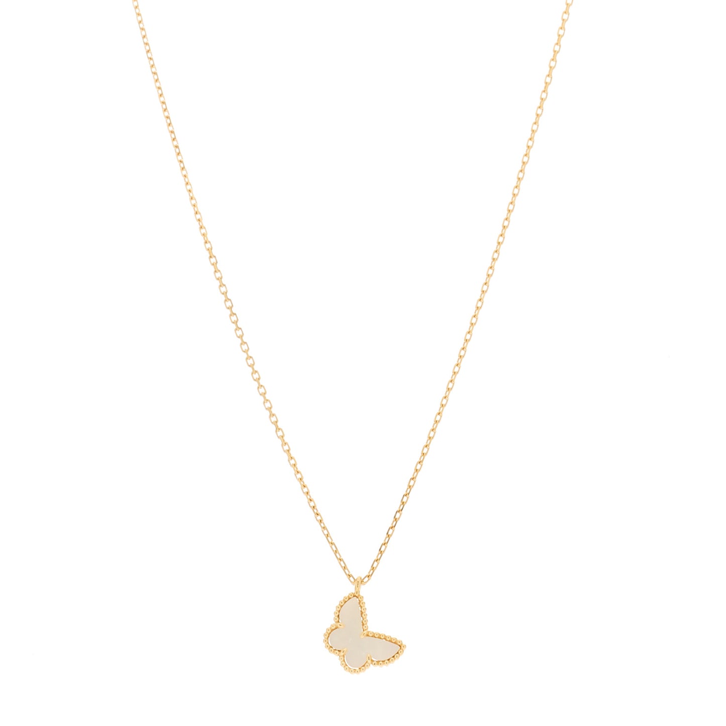 18K Yellow Gold Mother of Pearl Sweet Alhambra Butterfly Pendant Necklace
