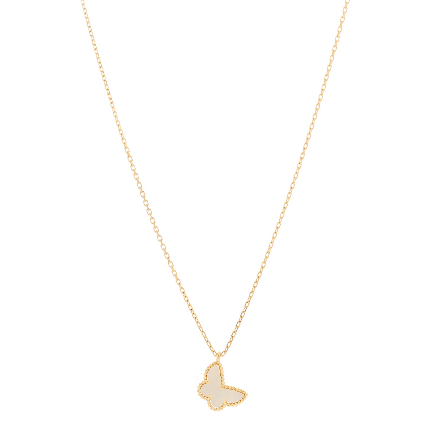 Van Cleef & Arpels 18K Yellow Gold Mother of Pearl Sweet Alhambra Butterfly Pendant Necklace 1 of 5