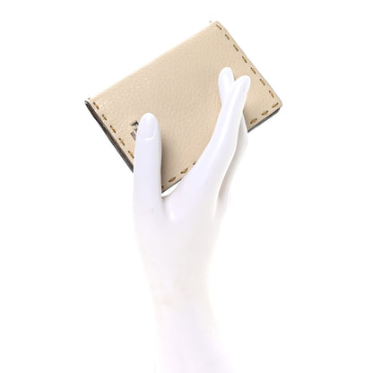 Fendi Cuoio Romano Selleria Logo Bi-Color Card Holder Ivory Brown 2 of 9