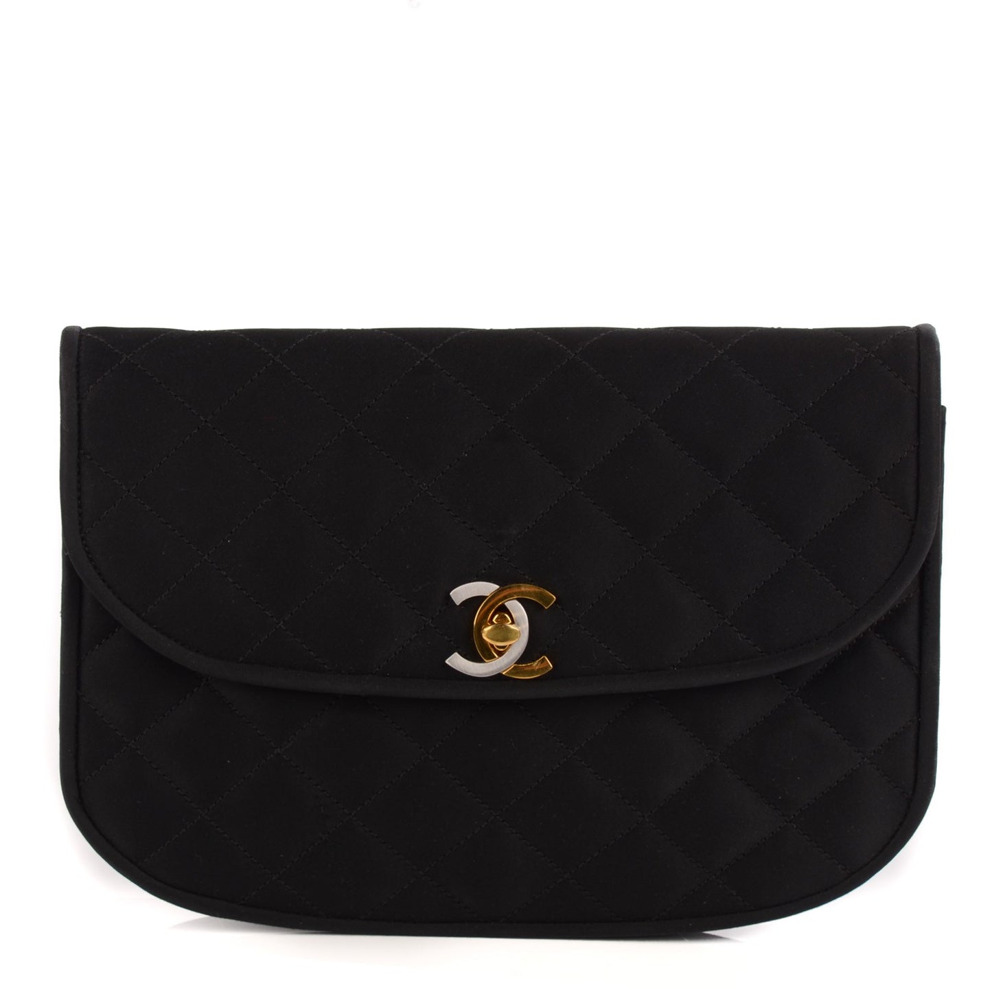 Satin Quilted Small Flap Black