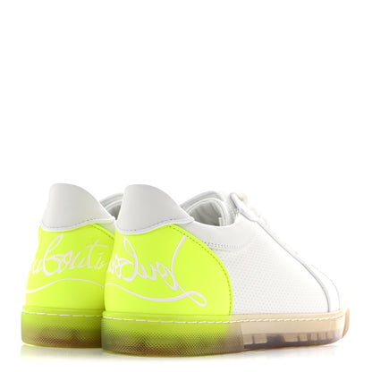 Christian Louboutin Calfskin Perforated Womens Fun Vieira Orlato Flat Sneakers 39.5 White Fluo Yellow 5 of 10