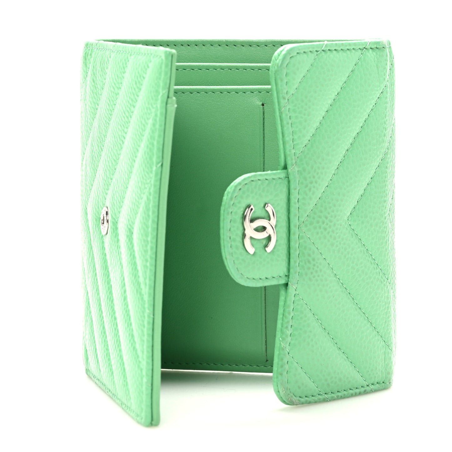 Caviar Flat Chevron Quilted Card Holder Wallet Green