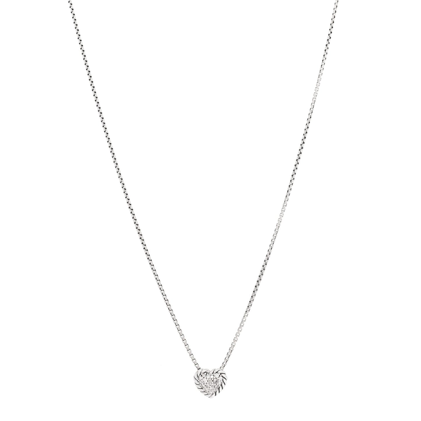 Sterling Silver Diamond Petite Pave Heart Necklace