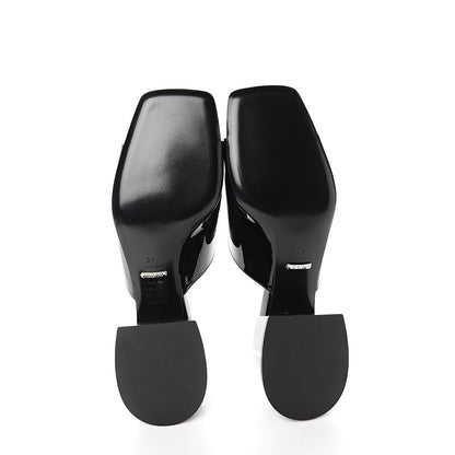 Gucci Patent Lexi Horsebit Mid-Heel Slide Sandals 40 Black 5 of 9