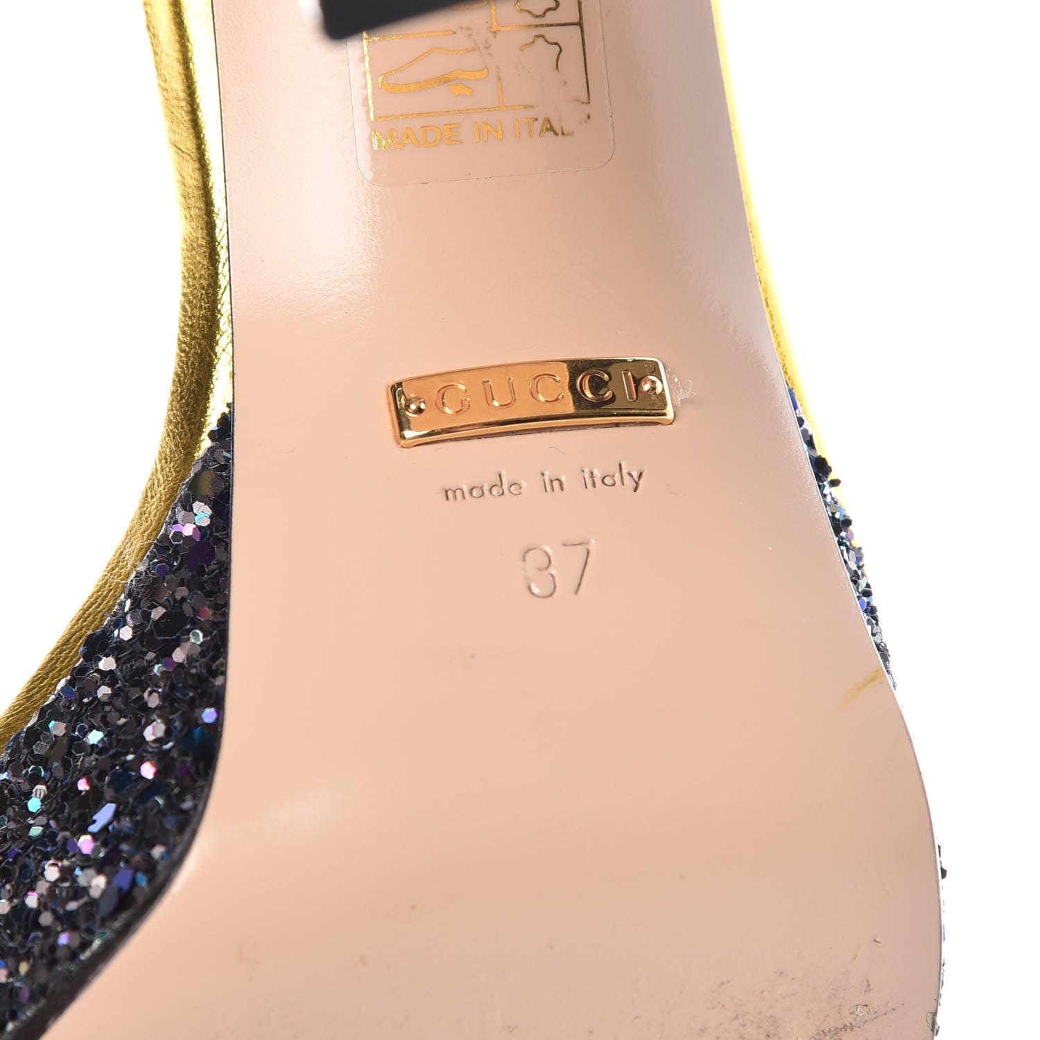 Gucci Glitter Soko Bee Platform Mid Heel Sandals 37 Notte Oro Multi 6 of 9