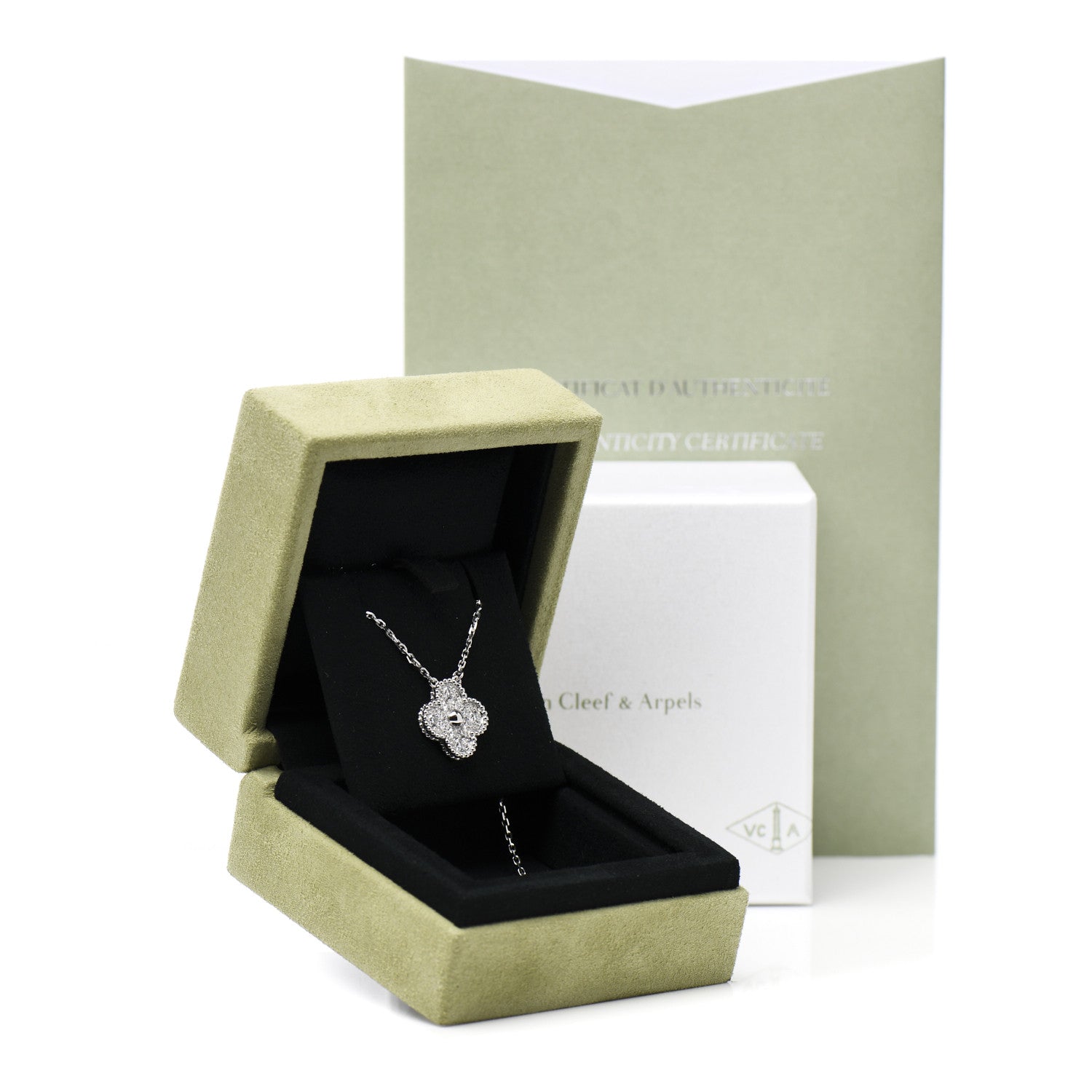 Van Cleef & Arpels 18K White Gold Diamond Vintage Alhambra Pendant Necklace 6 of 6