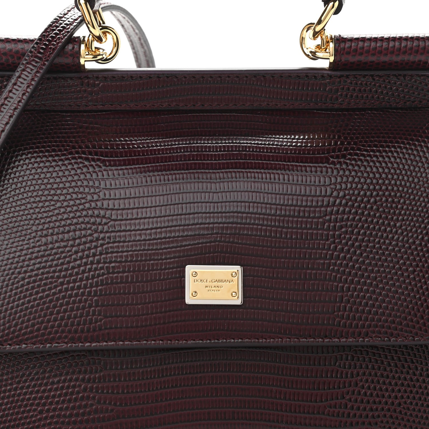 Dolce & Gabbana Lizard Calfskin Embossed Small Miss Sicily Satchel Burgundy 7 of 9