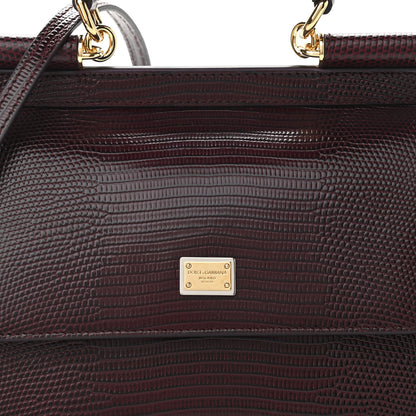 Dolce & Gabbana Lizard Calfskin Embossed Small Miss Sicily Satchel Burgundy 7 of 9