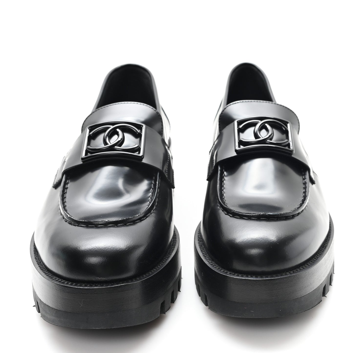 Calfskin Metal CC Loafers 40.5 Black