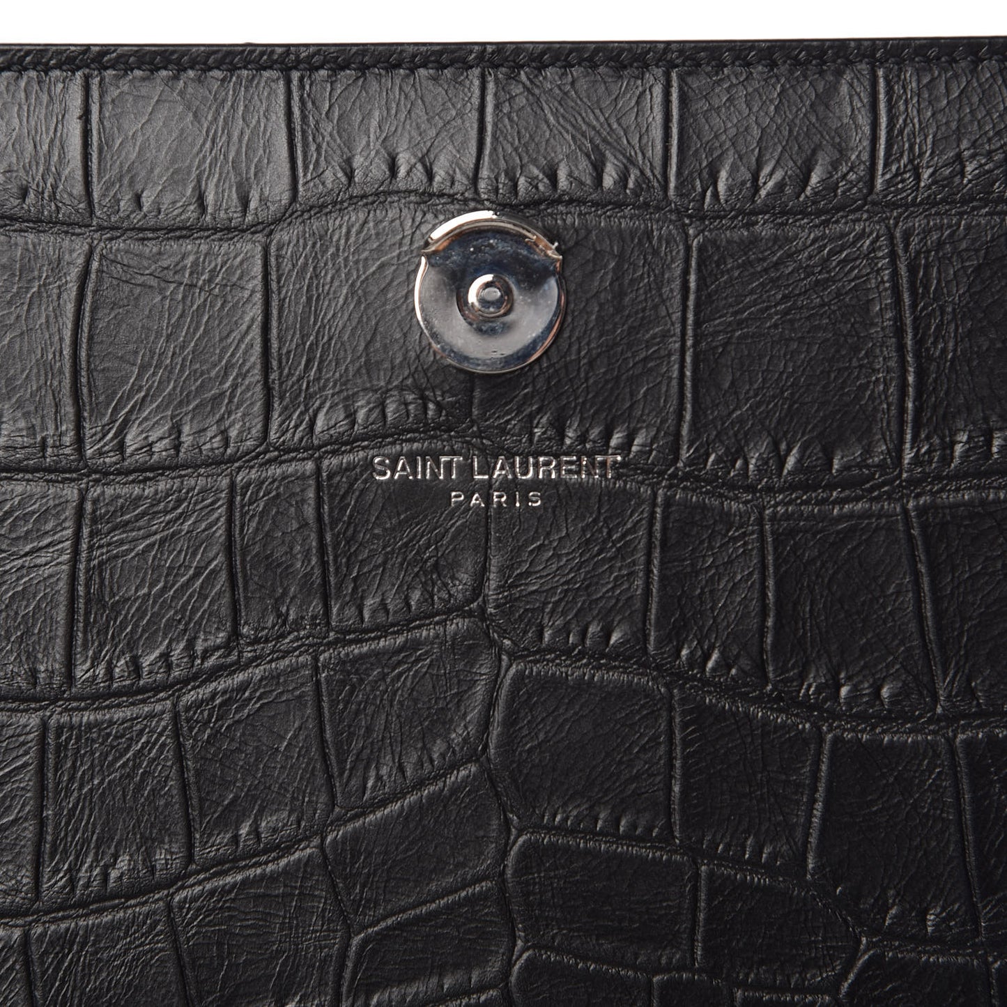 Calfskin Crocodile Embossed Large Classic Monogram Kate Satchel Black