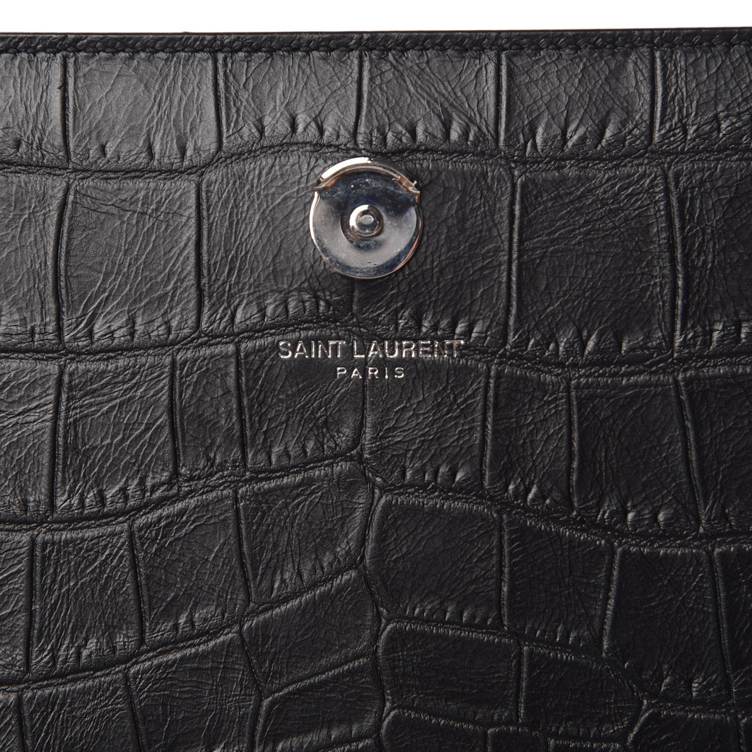 Saint Laurent Calfskin Crocodile Embossed Large Classic Monogram Kate Satchel Black 8 of 9