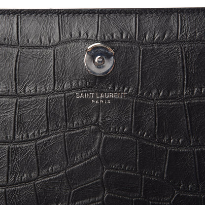 Saint Laurent Calfskin Crocodile Embossed Large Classic Monogram Kate Satchel Black 8 of 9