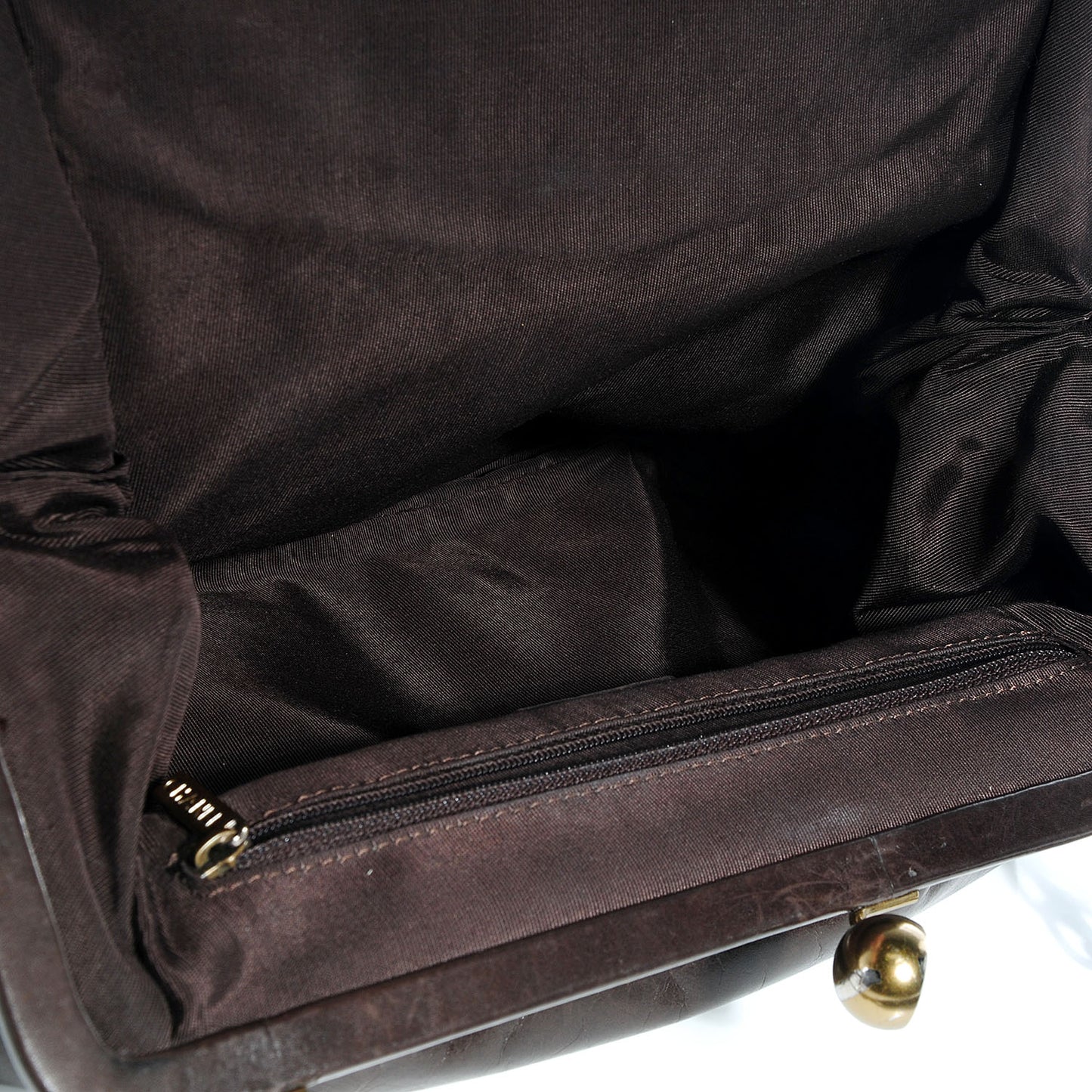 Glazed Calfskin Kisslock Frame Bag Dark Brown