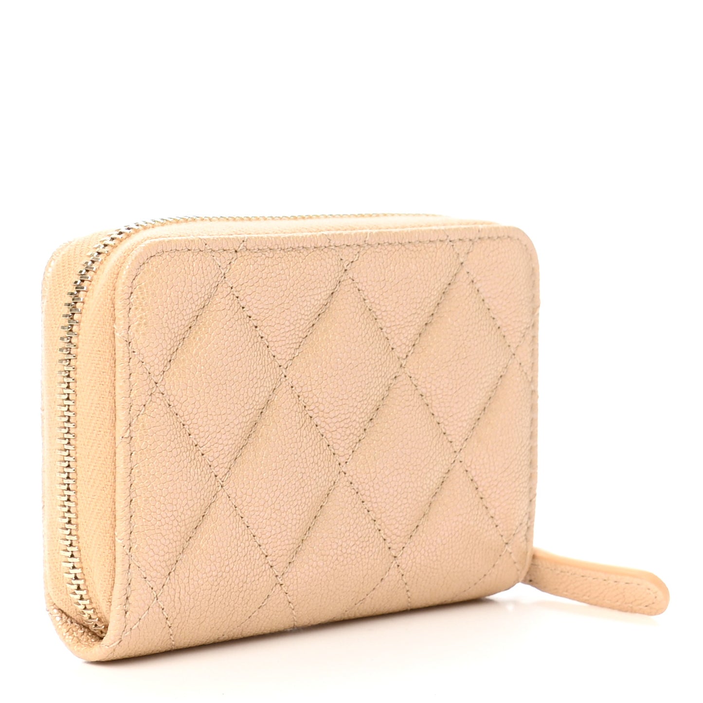 Iridescent Caviar Quilted Zip Around Coin Purse Beige