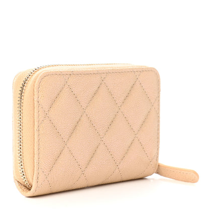 Chanel Iridescent Caviar Quilted Zip Around Coin Purse Beige 3 of 8