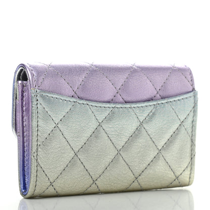 Chanel Gradient Metallic Calfskin Quilted Flap Card Holder Wallet Silver Blue Yellow Purple 3 of 8