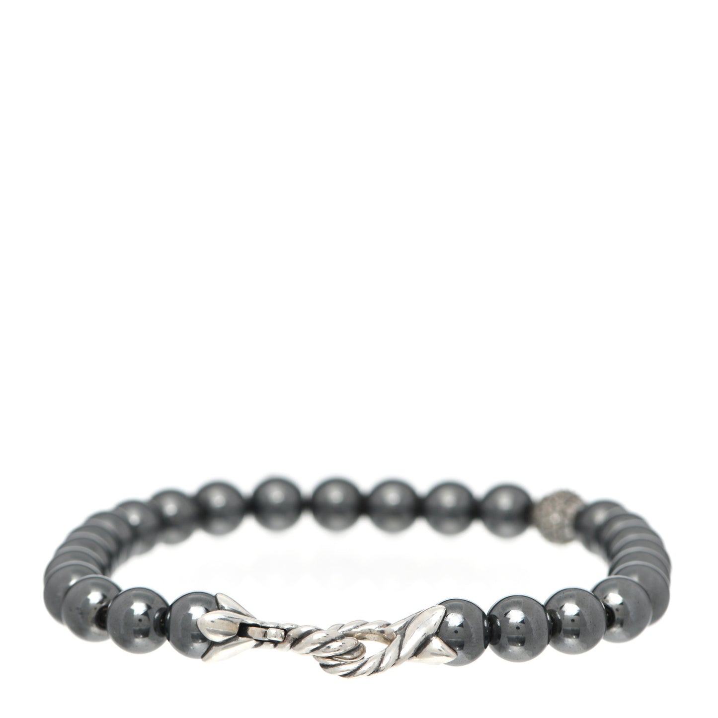 Sterling Silver Diamond Hematine 6mm Spiritual Beads Bracelet