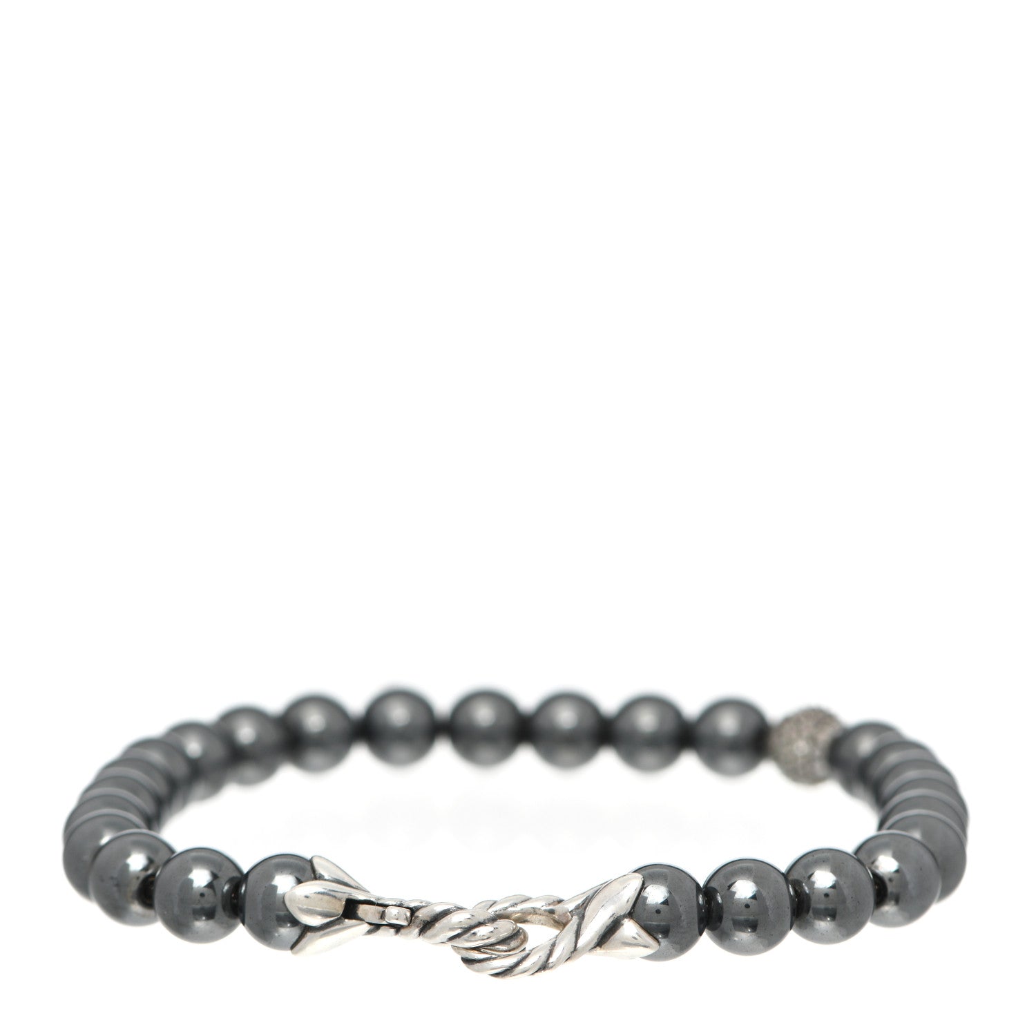 David Yurman Sterling Silver Diamond Hematine 6mm Spiritual Beads Bracelet 3 of 5
