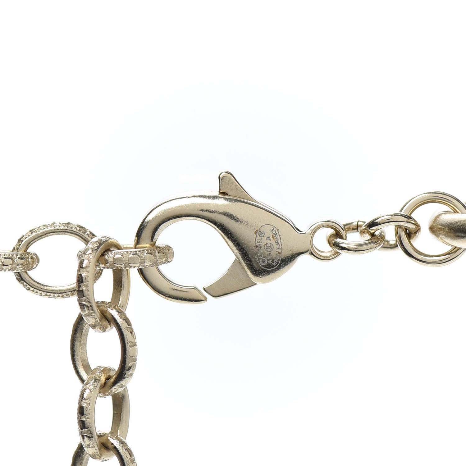 Chanel Metal Pearl Chain CC Paris Pendant Necklace Light Gold 4 of 4