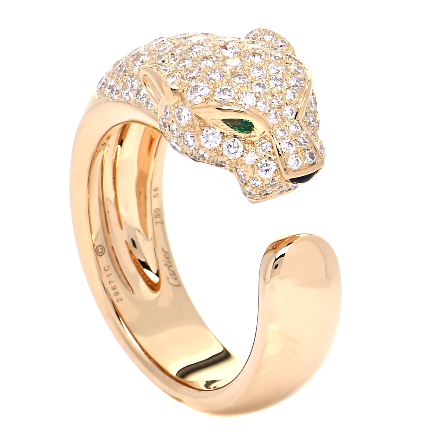 18K Yellow Gold Diamond Emerald Panthere De Cartier Band Ring 58 8.25