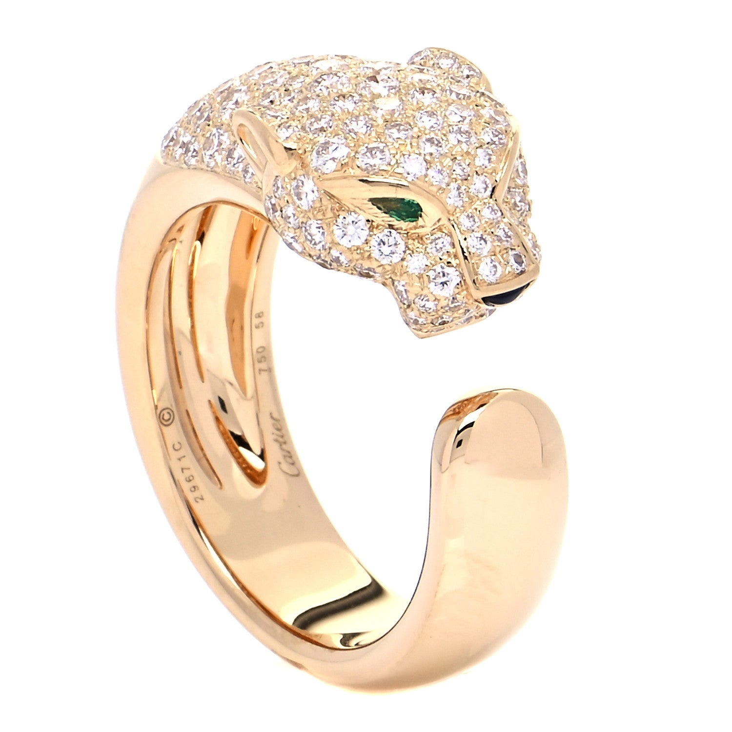 Cartier 18K Yellow Gold Diamond Emerald Panthere De Cartier Band Ring 58 8.25 1 of 8