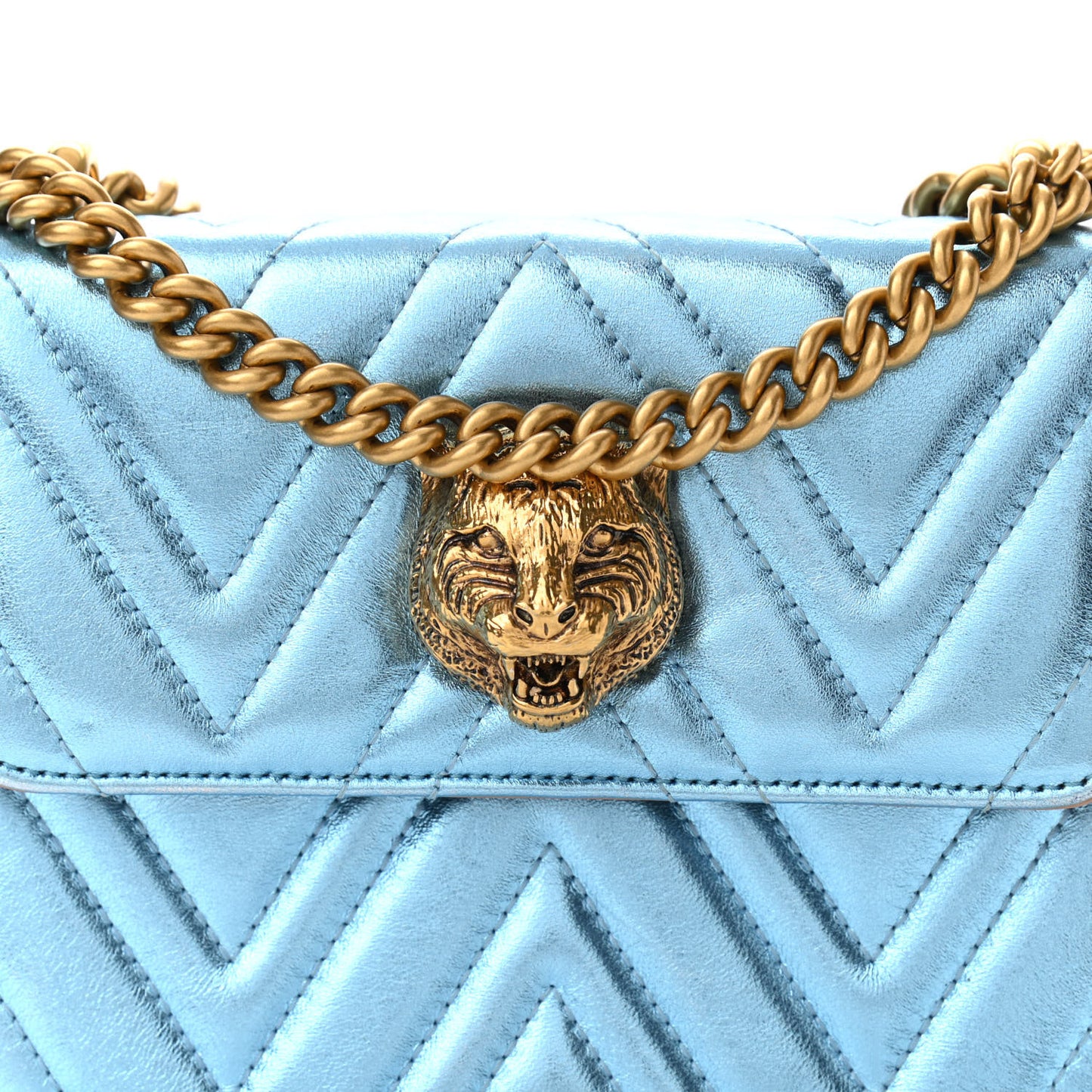 Metallic Nappa Matelasse Broadway Shoulder Bag Cielo