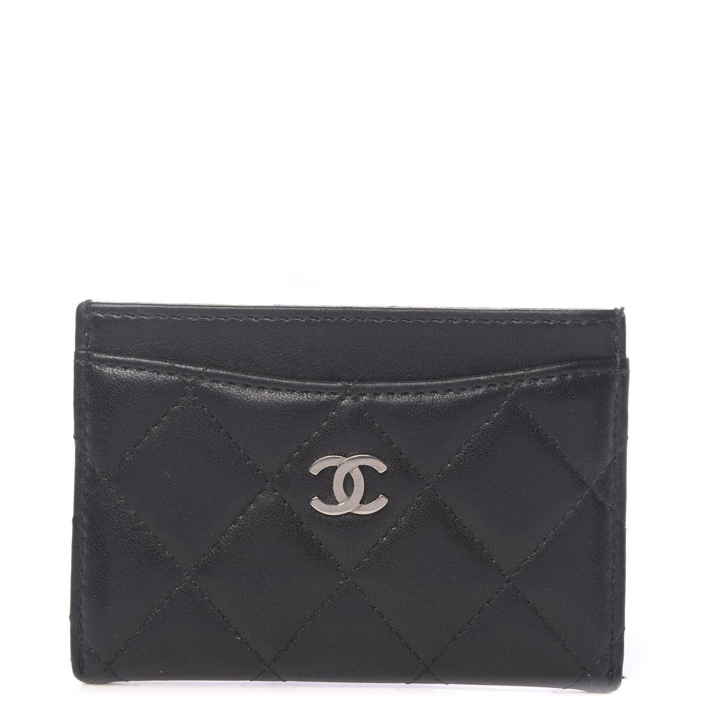 Lambskin Quilted Card Holder Black