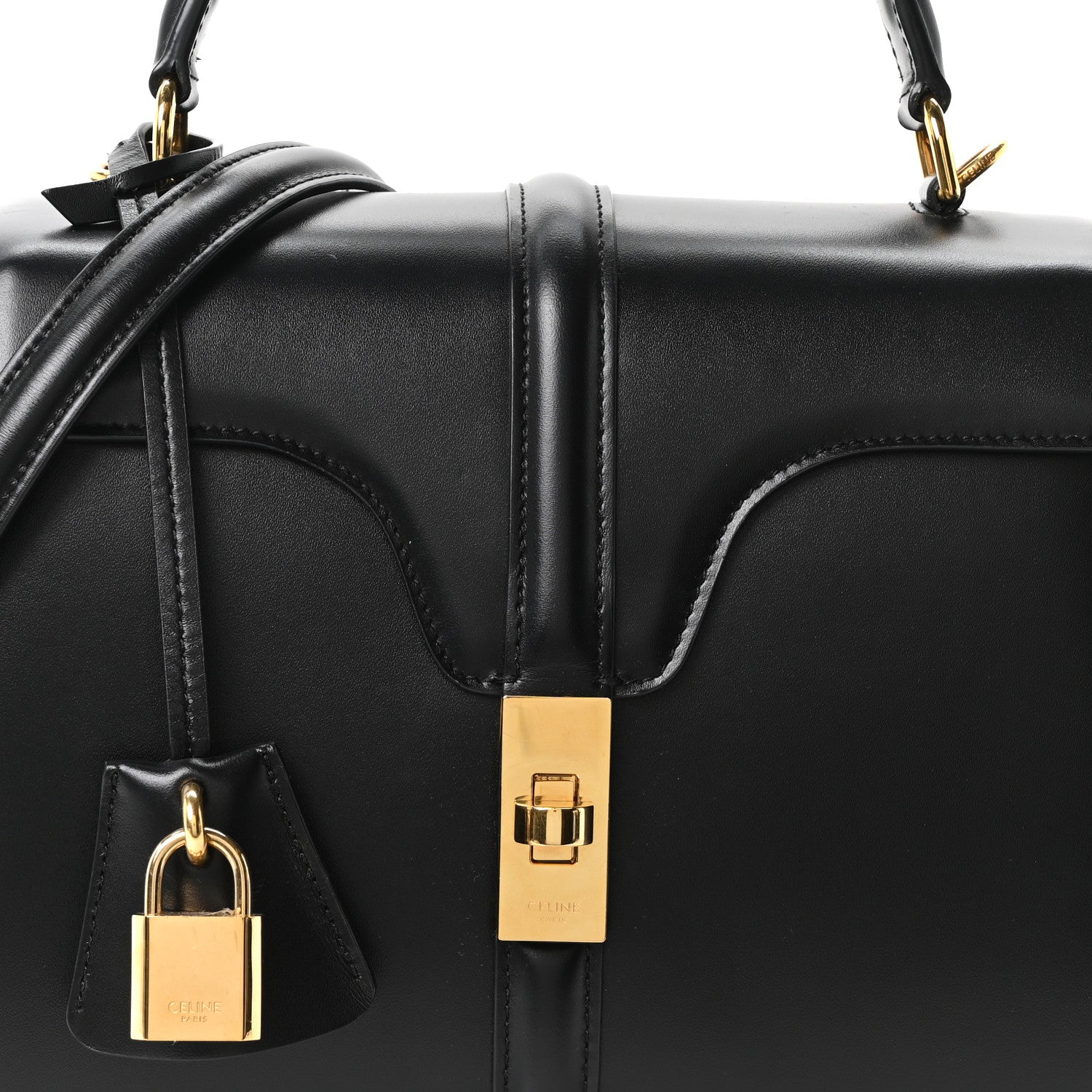 Celine Satinated Calfskin Mini 16 Top Handle Bag Black 8 of 10