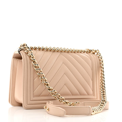 Chanel Lambskin Chevron Quilted Medium Boy Flap Light Beige 3 of 11