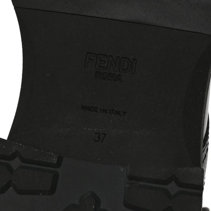 Fendi Calfskin Stretch Fabric FF Rockoko Tall Biker Boots 37 Tobacco Black Marino 7 of 8