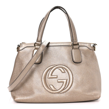 Gucci Metallic Cellarius Calfskin Small Soho Top Handle Satchel Golden Beige 1 of 10