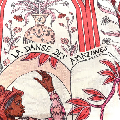 Hermes Cashmere Silk La Danse Des Amazones Shawl 140 Vieux Rose Gris White 5 of 7