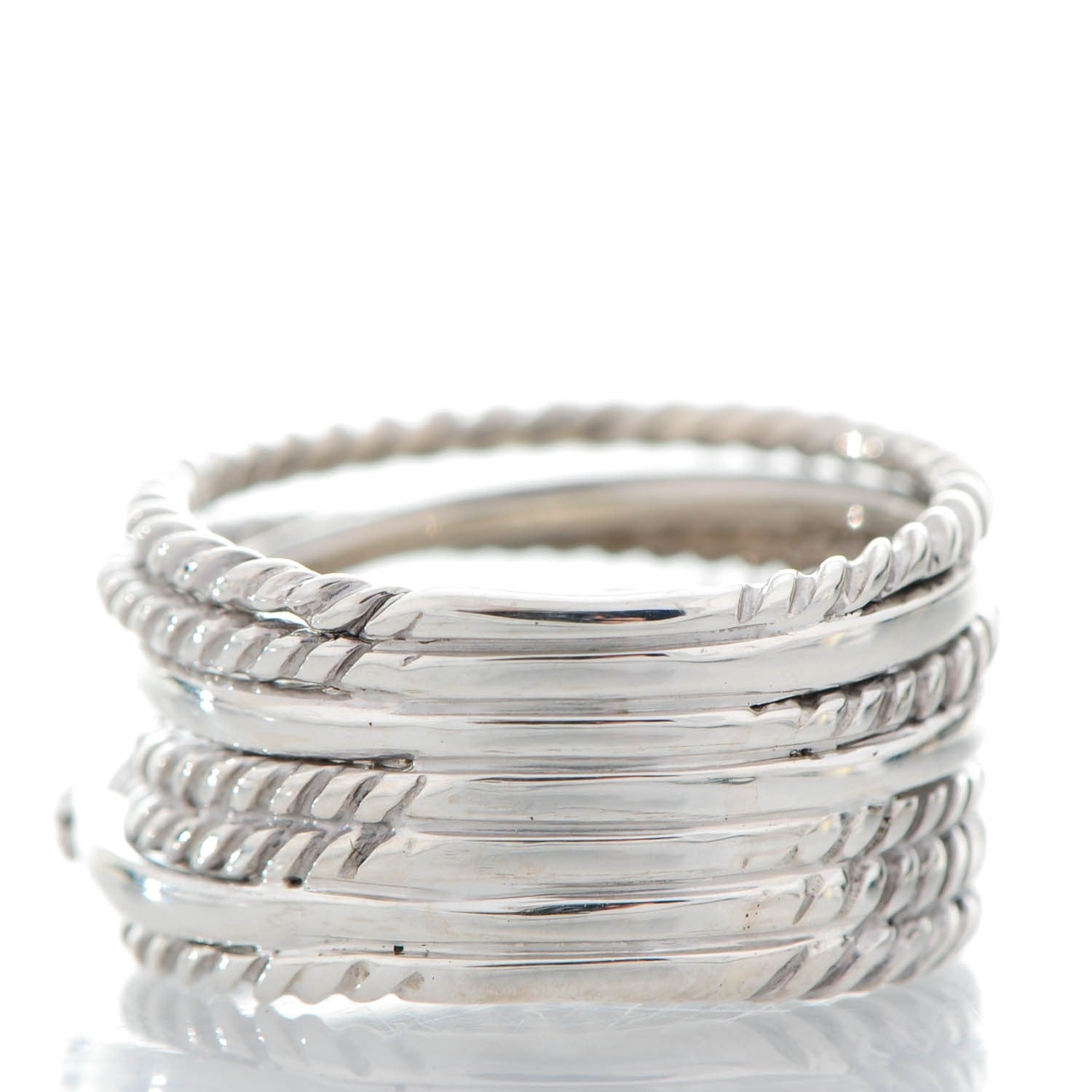 David Yurman Sterling Silver Pave Diamond 11mm Wide Crossover Cable Ring 54 7 3 of 6