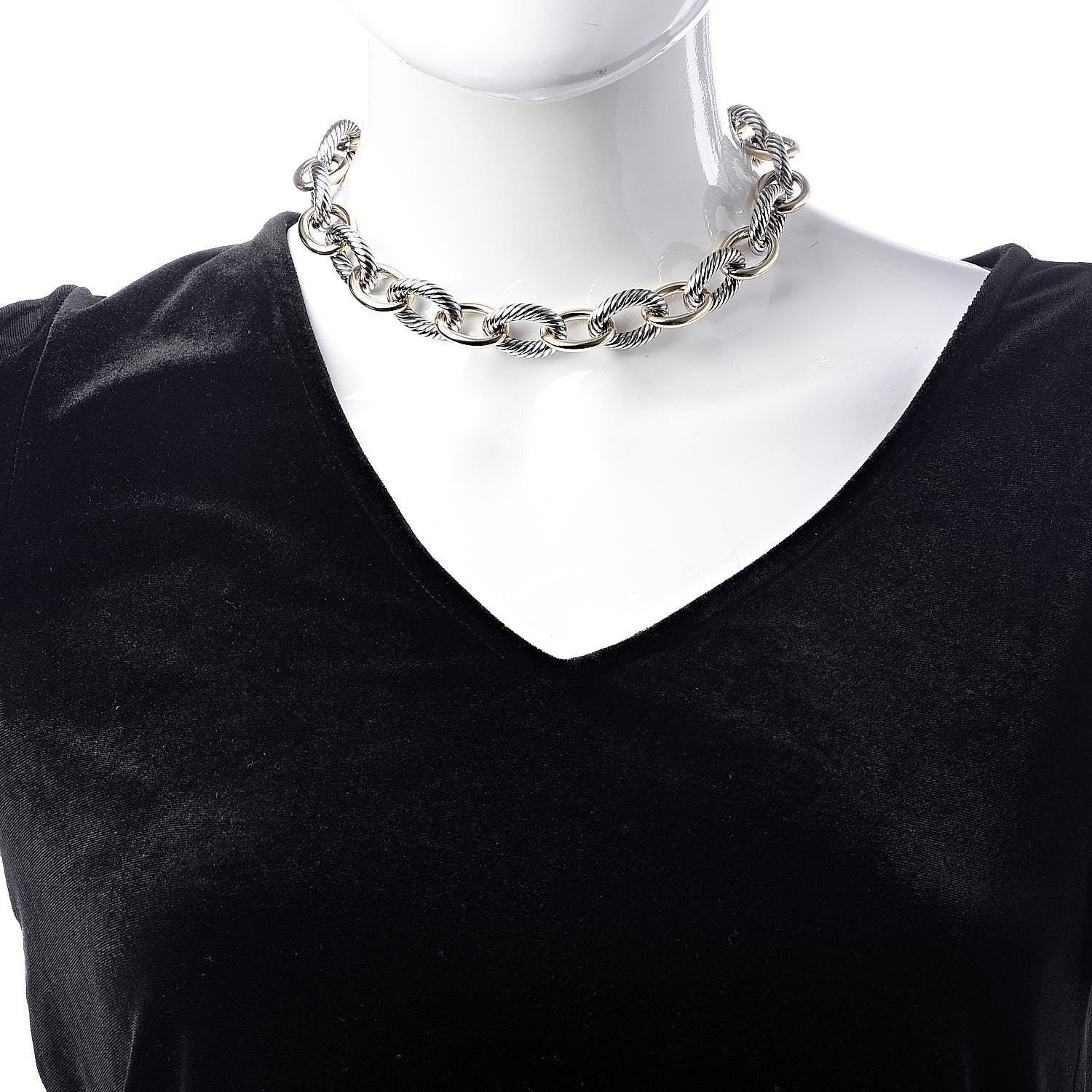 David Yurman Sterling Silver 18K Yellow Gold 23mm Extra Large Oval Link Necklace 2 of 5