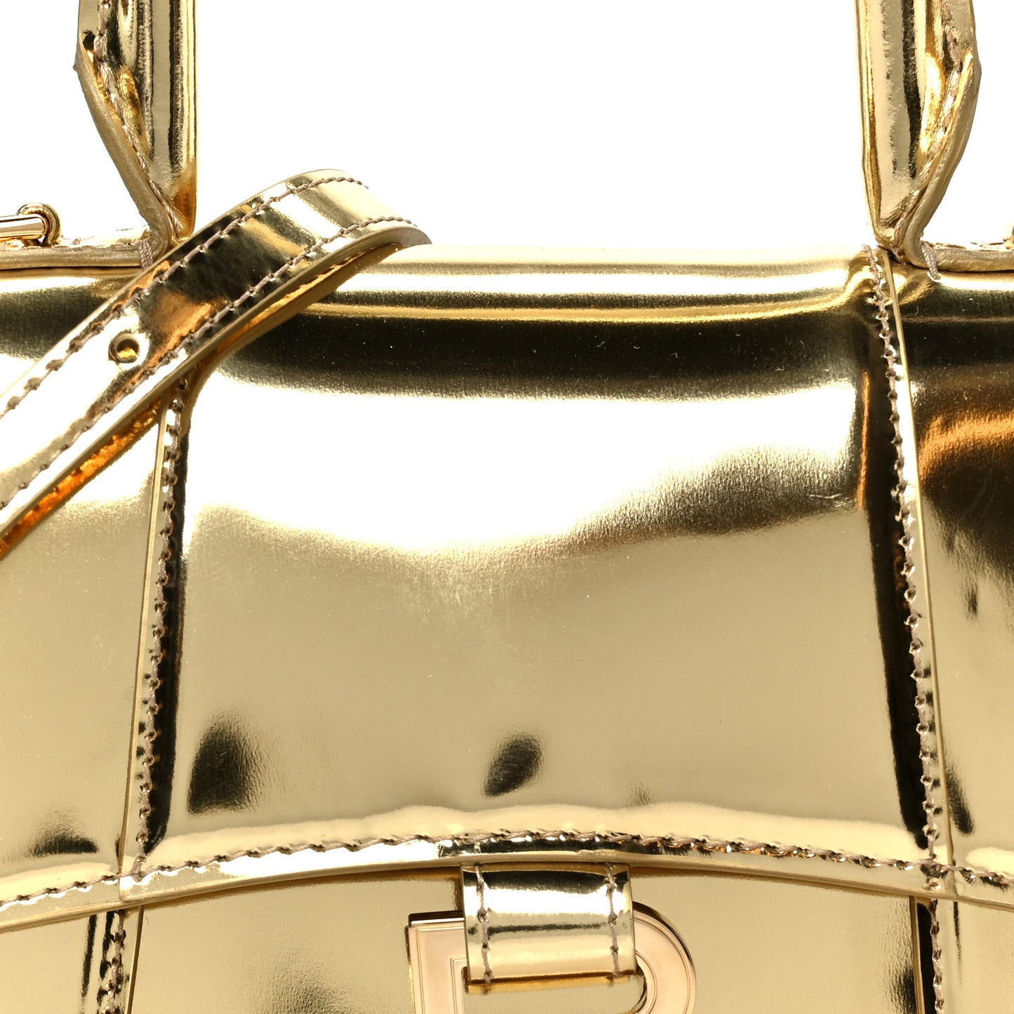 Metallic Calfskin Hourglass Top Handle Bag XS Gold