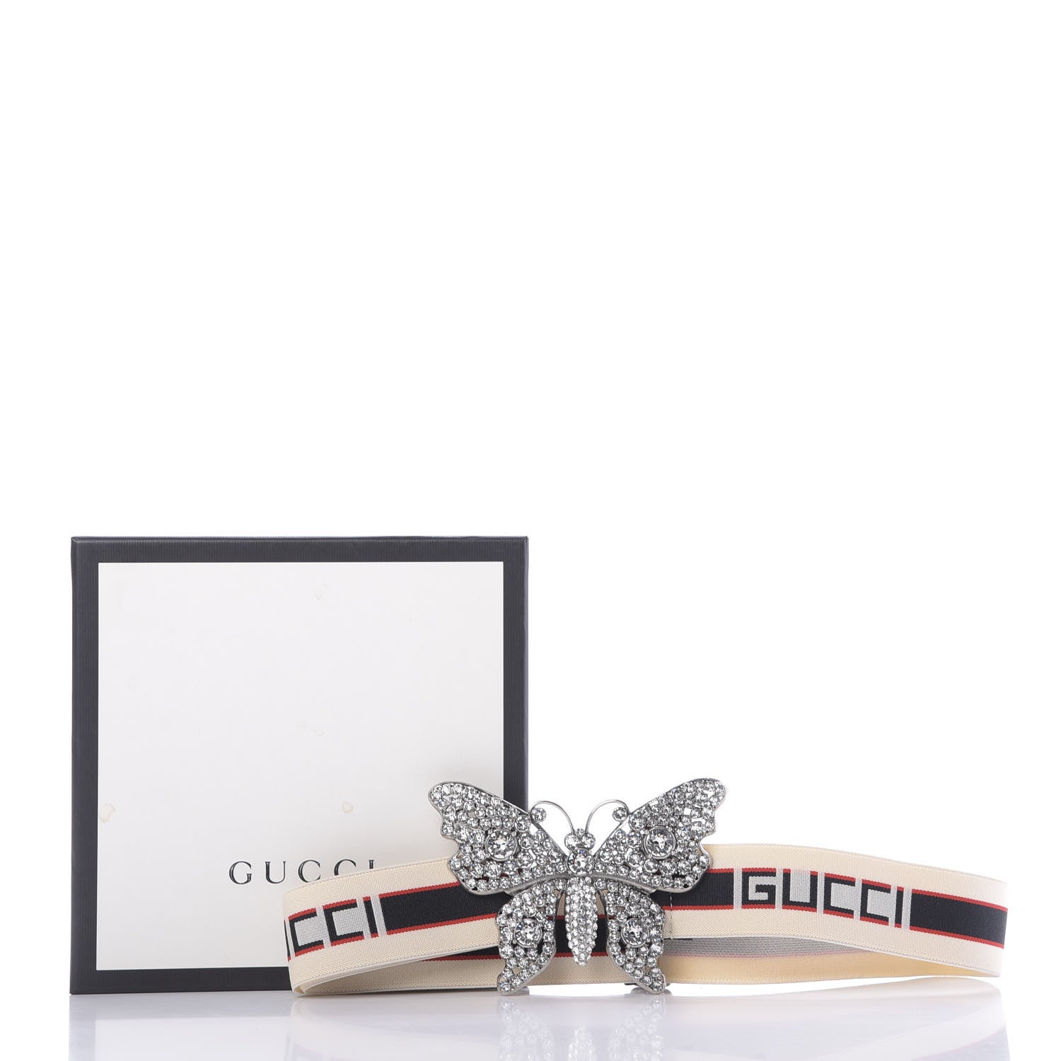 Gucci Jacquard Crystal Stripe Butterfly Belt 90 36 White 9 of 9