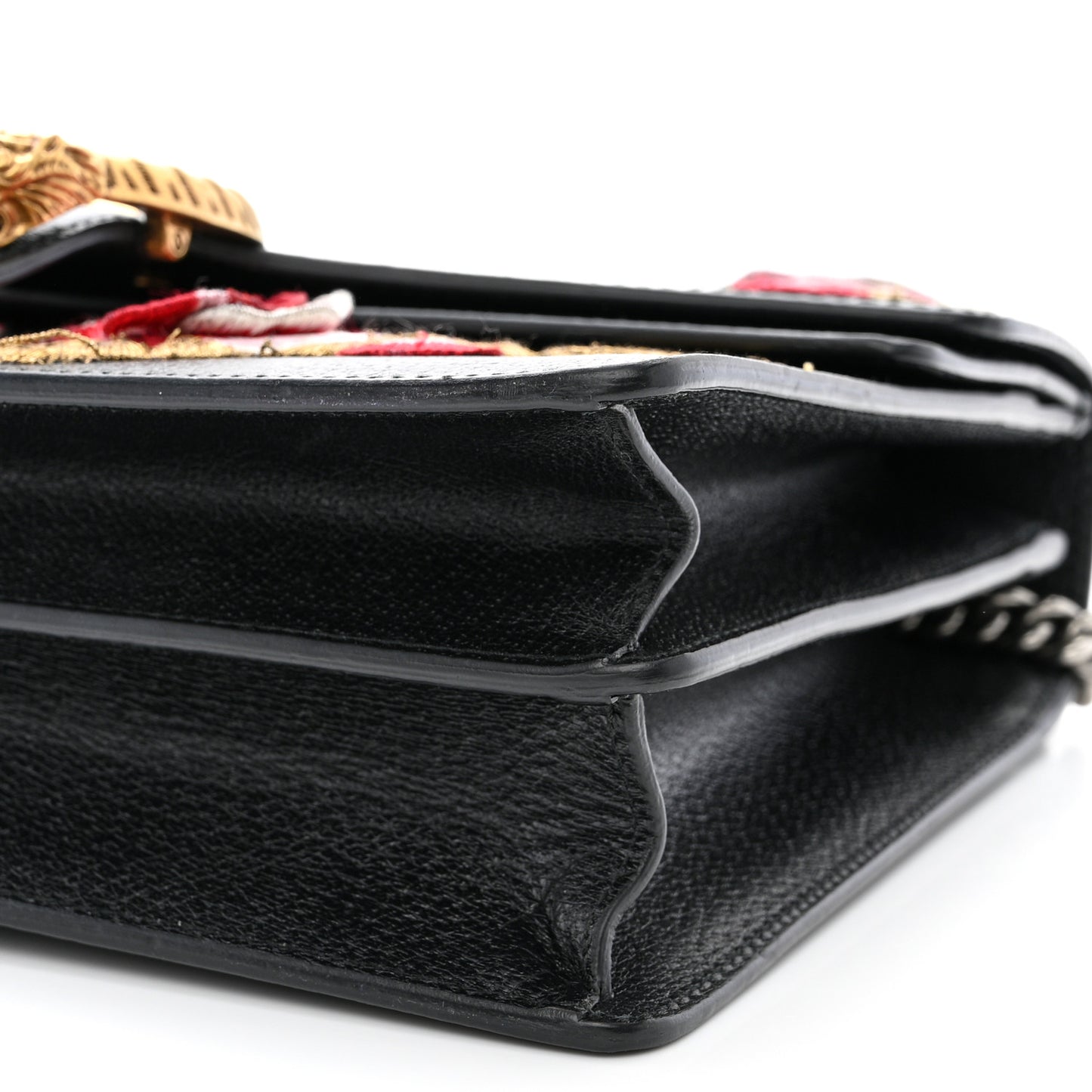 Calfskin Web Floral Embroidered Medium Dionysus Shoulder Bag Black