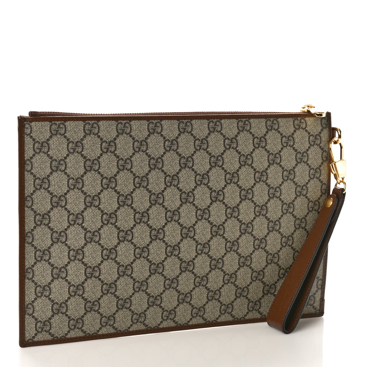 Gucci GG Supreme Monogram Azalea Calfskin Retro Interlocking G Wristlet Pouch Beige Ebony Brown Sugar 3 of 8