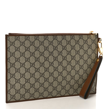 Gucci GG Supreme Monogram Azalea Calfskin Retro Interlocking G Wristlet Pouch Beige Ebony Brown Sugar 3 of 8
