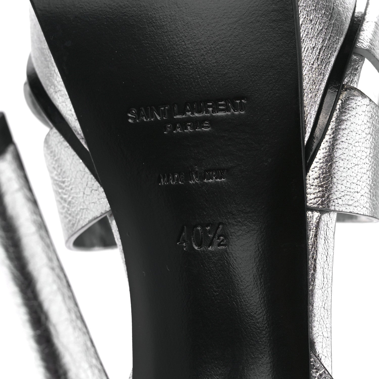 Saint Laurent Metallic Calfskin Tribute 105 Platform Sandals 40.5 Silver 6 of 7