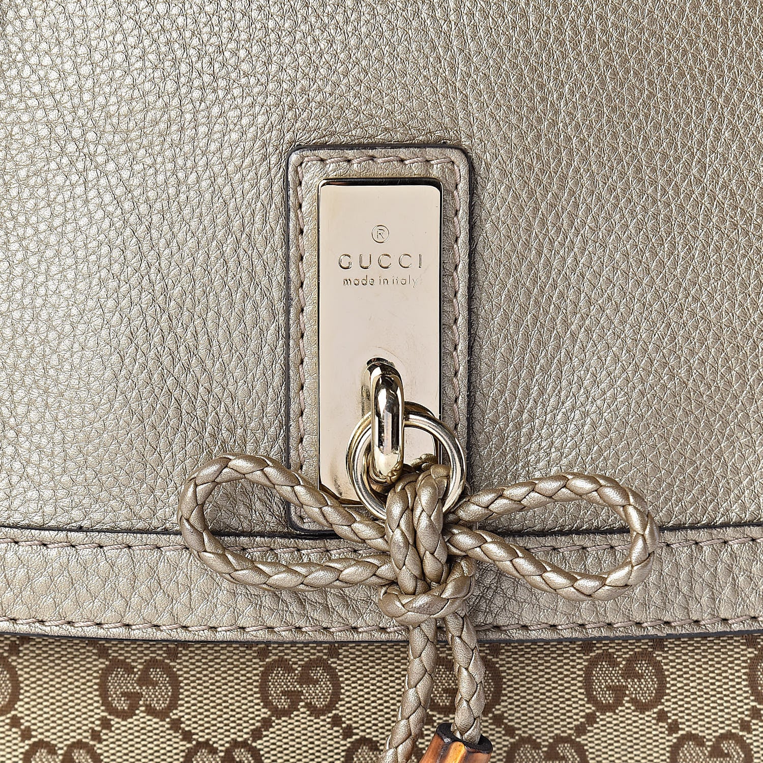 Gucci Monogram Calfskin Medium Bella Flap Bag Beige Ebony Champagne 8 of 10