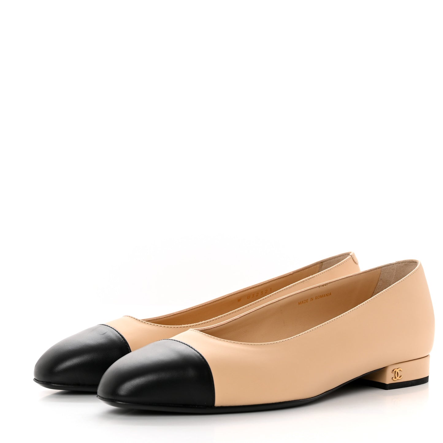 Lambskin Cap Toe CC Uniform Ballerina Flats 40 Beige Black