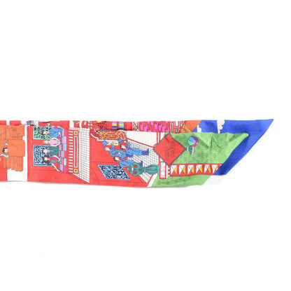 Hermes Silk La Maizeon De Carres Twilly Rouge Vif Bleu Vif Vert 2 of 4